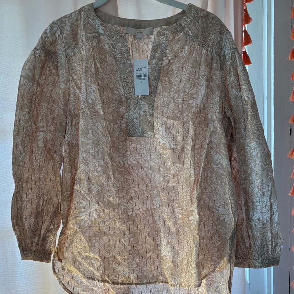 LOFT Women's Beige Floral Blouse